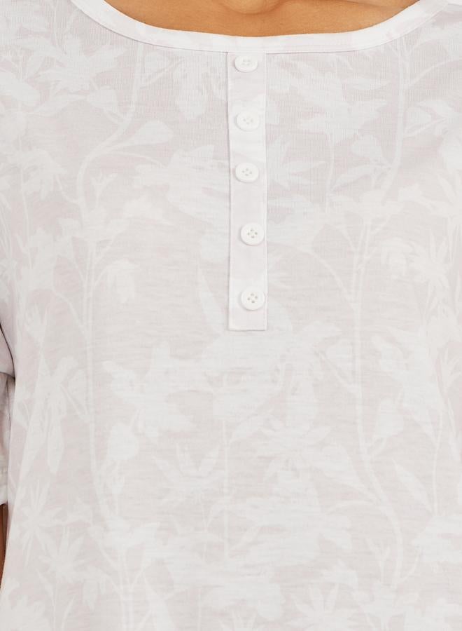 Styli Styli Leafy Floral Print Placket Sleep T-Shirt Dress  - Image 3