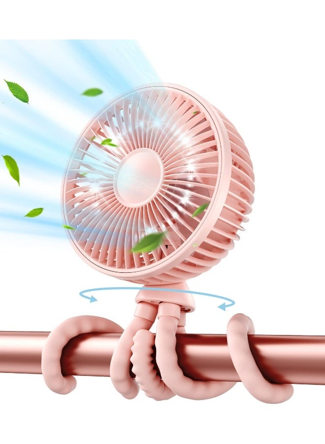 Gaiatop Baby Stroller Fan, 4000mAh Oscillating Mini Portable Fan with Light, 4 Speeds Battery Operated Small Handheld Desk Fan, 360Â° Rotate Flexible Tripod Clip On Fan for Car Seat Crib Travel Pink - Image 1