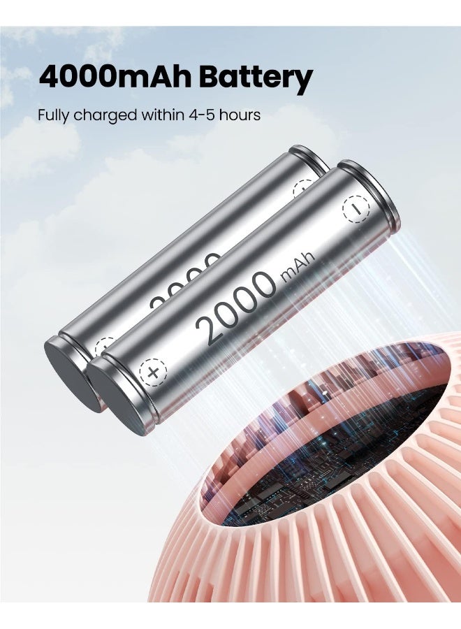 Gaiatop Baby Stroller Fan, 4000mAh Oscillating Mini Portable Fan with Light, 4 Speeds Battery Operated Small Handheld Desk Fan, 360Â° Rotate Flexible Tripod Clip On Fan for Car Seat Crib Travel Pink - Image 4