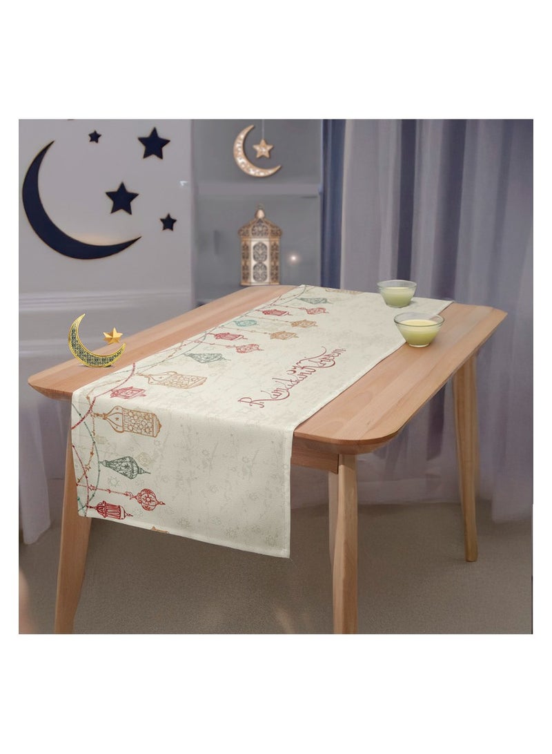  انتكس بيت الستائر مفرش طاولة رمضان من إنتكس هوم - تصميم عصري من الكتان المخملي، 40×140 سم، أضف لمسة من الأناقة والرقي إلى احتفالاتك الرمضانية.  - Image 1