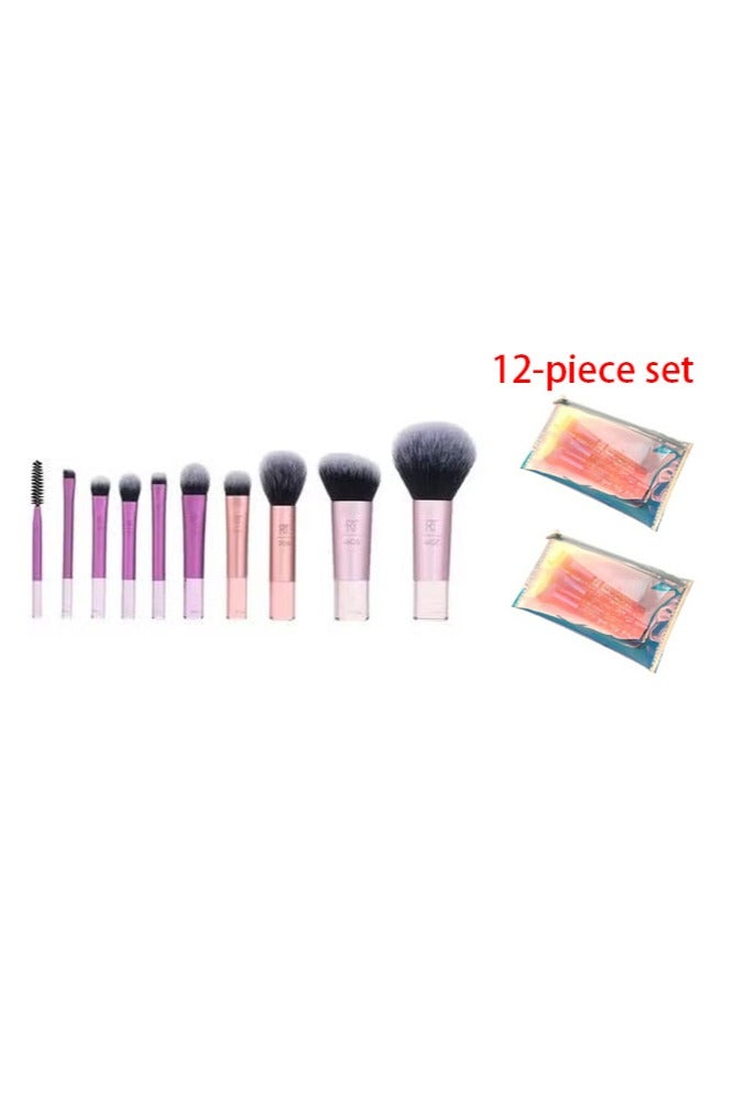 Mini makeup brush set in various colors, convenient for travel, 12 pieces - Image 2
