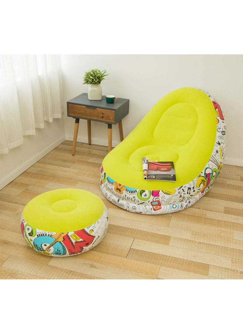 l&wen Inflatable Sofa Chair Flocked PVC Lazy with Flocking Portable Leisure Seat Room Outdoor Graffiti Green 2Pcs - Image 2