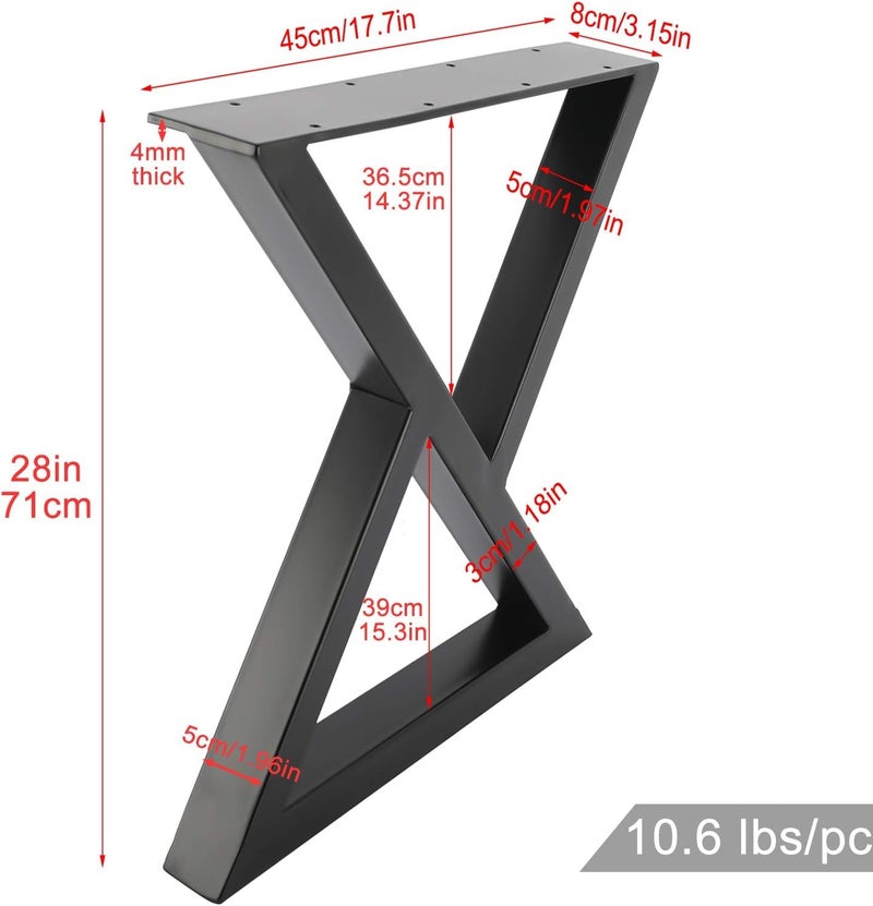 Ventuos 28 Metal Table Legs ZShaped Desk Legs Heavy Duty Square Tube Iron Desk Legs DIY Furniture Legs for Dining Table Coffee Table Computer Desk Workbench Meeting Room Table 28H x 177W Black  - Image 2
