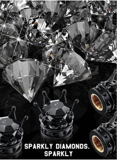 ماركة غير محددة غطاء صمامات الإطارات، 4 قطع أغطية صمامات تاج أسود، أغطية صمامات إطارات سيارة عالمية من الأكريليك اللامع المقاوم للغبار  - Image 2