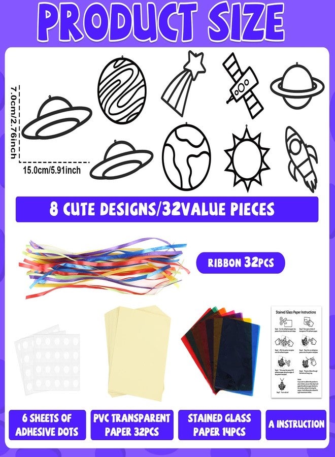 Lonfliness 32 Sets Solar System Suncatchers Crafts Kit DIY Outer Space Stained Glass Effect Paper Planet Crafts for Home School Classroom Decor Kid Birthday Gifts Creative Art Projects Activity - Image 2