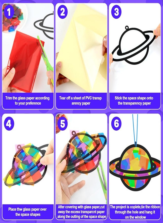 Lonfliness 32 Sets Solar System Suncatchers Crafts Kit DIY Outer Space Stained Glass Effect Paper Planet Crafts for Home School Classroom Decor Kid Birthday Gifts Creative Art Projects Activity - Image 3