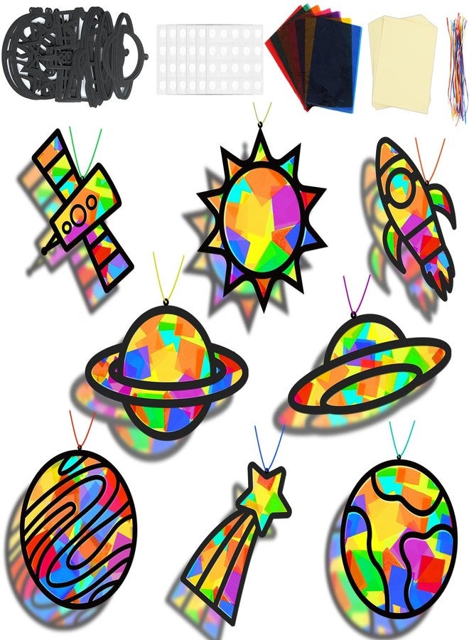 Lonfliness 32 Sets Solar System Suncatchers Crafts Kit DIY Outer Space Stained Glass Effect Paper Planet Crafts for Home School Classroom Decor Kid Birthday Gifts Creative Art Projects Activity - Image 1