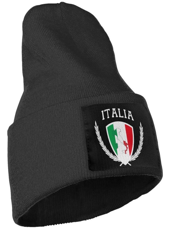 قبعة شتوية محبوكة من MOCSONE Italia، مزينة بعلم إيطاليا، للرجال والنساء، مصنوعة من الأكريليك الأسود، بتصميم كلاسيكي أنيق. - Image 4