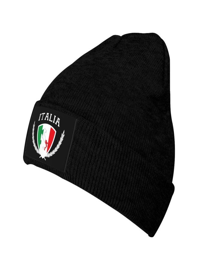 قبعة شتوية محبوكة من MOCSONE Italia، مزينة بعلم إيطاليا، للرجال والنساء، مصنوعة من الأكريليك الأسود، بتصميم كلاسيكي أنيق. - Image 1