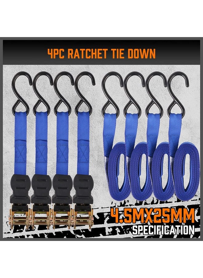 HORUSDY Ratchet Straps, 2,200 LB Break Strength, 4-Pack 15FT Ratchet Tie Down Straps Set for Motorcycle Straps Tie Downs, Appliances, Lawn Equipment, Cargo Straps for Trucks. (Blue) - Image 3