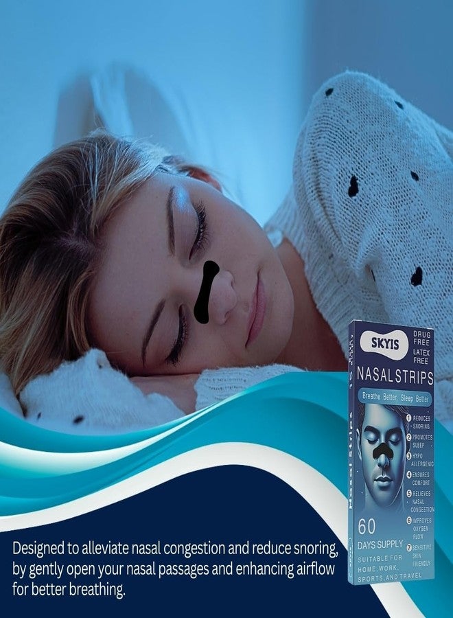 Skyis Nasal Strips for Better Breathing, 60 Count Strong Hold Nose Strips for Day & Night Use, Sweat Resistant, Comfortable Fit, Helps Reduce Snoring Sounds & Support Clear Breathing - Image 5