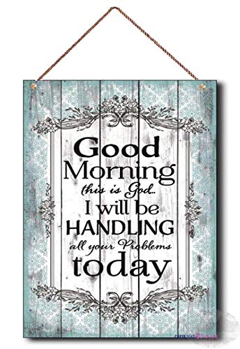 TSOSK New Wooden SignsHome Decor -Good Morning This is God.I Will Be Handling All Your Problems Today Wood Sign Bathroom Decor,Wood Signs Décor,Wooden Signs-14 , 8 X 12 Inch - Image 1