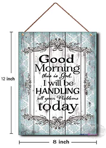 TSOSK New Wooden SignsHome Decor -Good Morning This is God.I Will Be Handling All Your Problems Today Wood Sign Bathroom Decor,Wood Signs Décor,Wooden Signs-14 , 8 X 12 Inch - Image 4