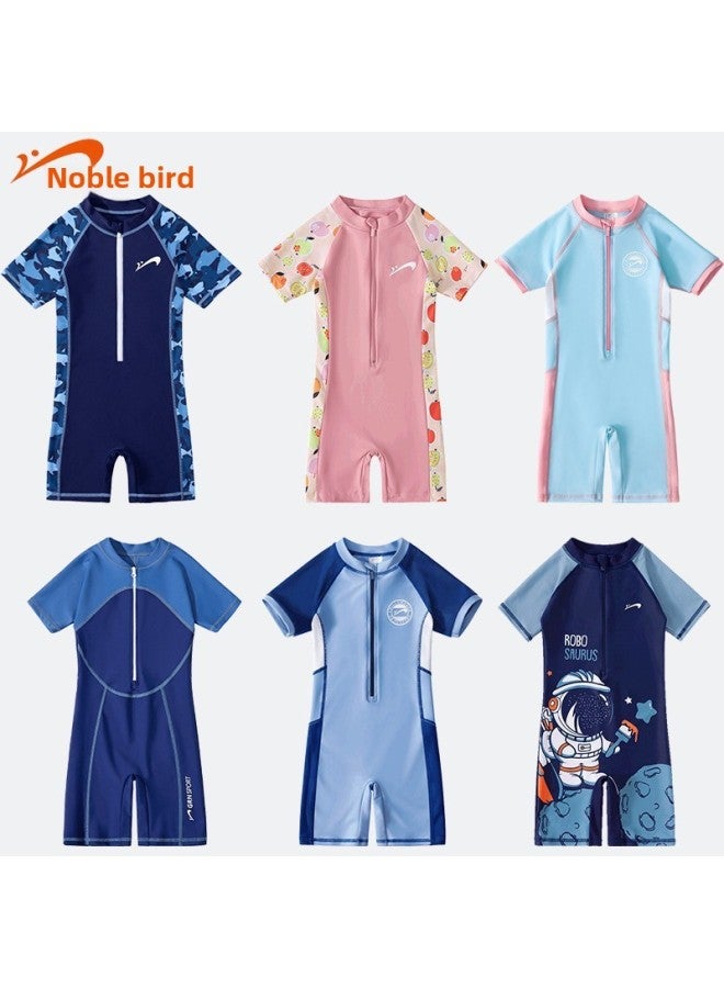 Loquat Noble Bird Children's Swimsuit One-piece Baby Cartoon Swimming Trunks Student Hot Spring Quick-drying Swimming Suit Wholesale-Color:118 Navy Astronaut- - Image 2