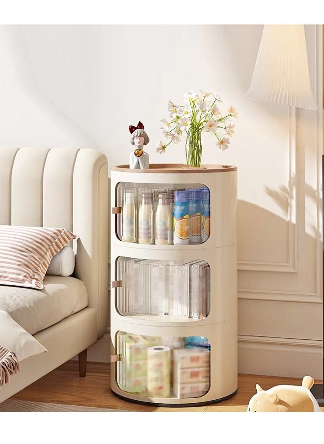 C&C Home 1-Piece Multipurpose Multi-Layers Detachable Plastic Round Storage Cabinet With Doors Nightstand End Table Display Rack Side Table for Bedroom Living Room Children's Room 32x58 Cm (Fully Assembled)  - Image 1
