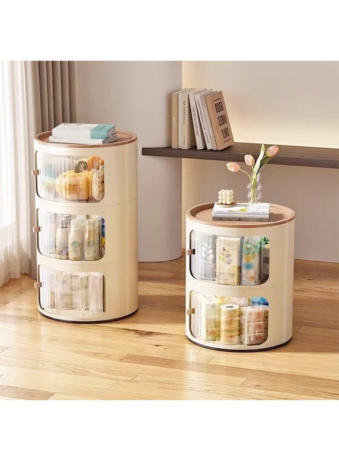 C&C Home 1-Piece Multipurpose Multi-Layers Detachable Plastic Round Storage Cabinet With Doors Nightstand End Table Display Rack Side Table for Bedroom Living Room Children's Room 32x58 Cm (Fully Assembled)  - Image 2