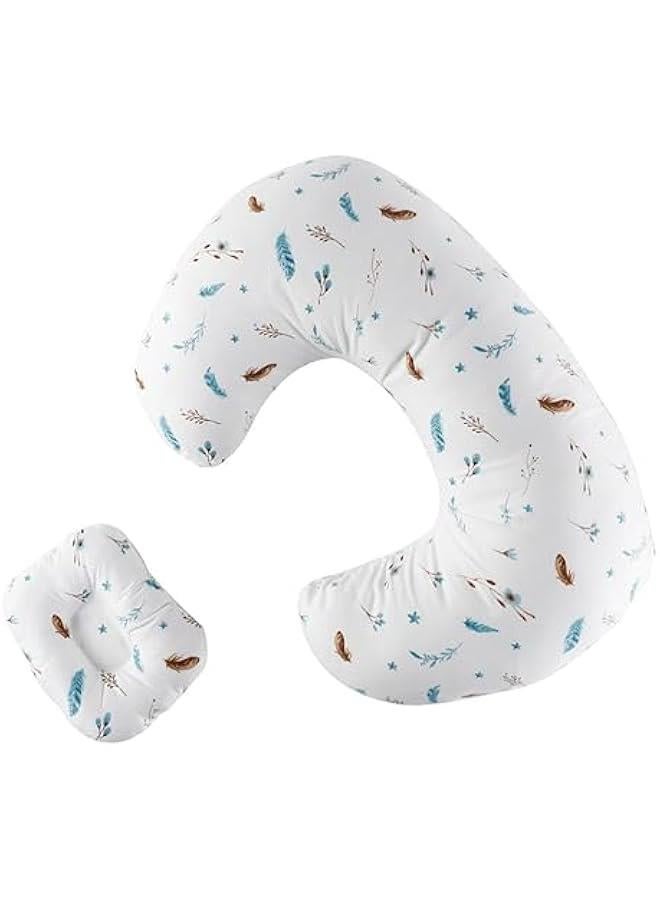 هوكور وسادة رضاعة للرضع، وسادة دعم لحديثي الولادة للرضاعة الطبيعية والرضاعة الطبيعية، مع غطاء وسادة قابل للغسل للاولاد والبنات (ابيض (ريشة)) - Image 1