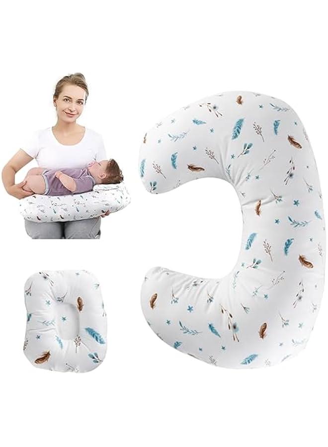 هوكور وسادة رضاعة للرضع، وسادة دعم لحديثي الولادة للرضاعة الطبيعية والرضاعة الطبيعية، مع غطاء وسادة قابل للغسل للاولاد والبنات (ابيض (ريشة)) - Image 2