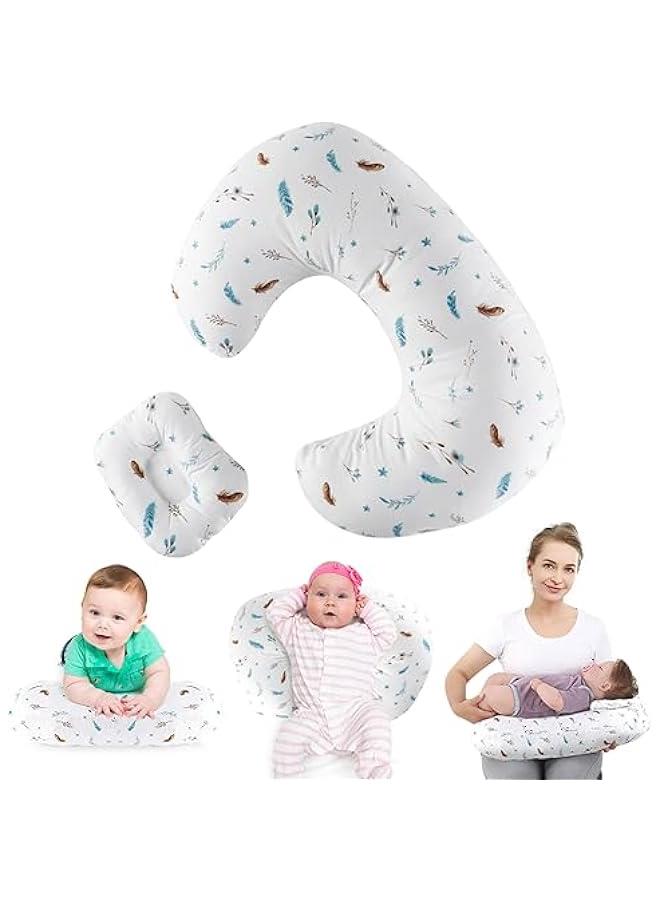 هوكور وسادة رضاعة للرضع، وسادة دعم لحديثي الولادة للرضاعة الطبيعية والرضاعة الطبيعية، مع غطاء وسادة قابل للغسل للاولاد والبنات (ابيض (ريشة)) - Image 3