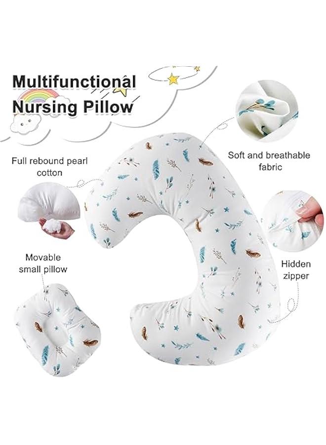 هوكور وسادة رضاعة للرضع، وسادة دعم لحديثي الولادة للرضاعة الطبيعية والرضاعة الطبيعية، مع غطاء وسادة قابل للغسل للاولاد والبنات (ابيض (ريشة)) - Image 4