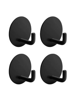 Farahom Adhesive Hooks 4 Pack Towel Hooks Heavy Duty Waterproof Wall Hooks for Bathroom Bedroom Kitchen, Stainless Steel Holder for Hanging Coat Robe, Black  - Image 1