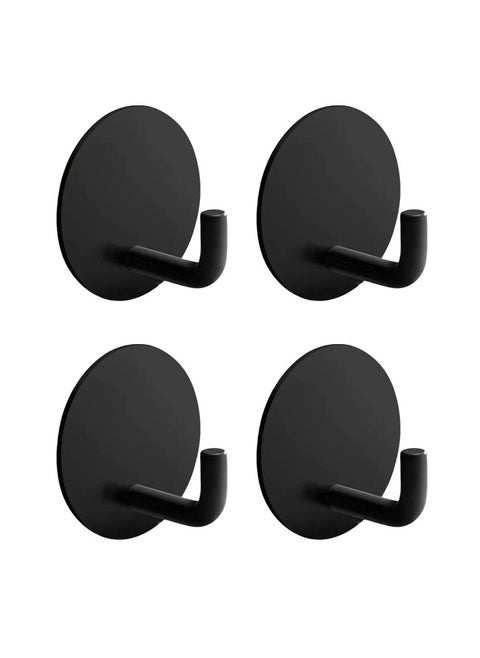 Adhesive Hooks 4 Pack Towel Hooks Heavy Duty Waterproof Wall Hooks for Bathroom Bedroom Kitchen, Stainless Steel Holder for Hanging Coat Robe, Black