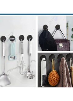 Farahom Adhesive Hooks 4 Pack Towel Hooks Heavy Duty Waterproof Wall Hooks for Bathroom Bedroom Kitchen, Stainless Steel Holder for Hanging Coat Robe, Black  - Image 3