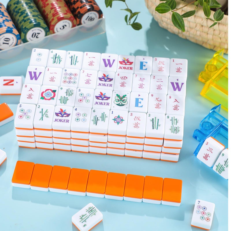 Arrowbash 160 Pcs American Mahjong Set 1.2 Inch 160 Mahjong Tiles Set with Orange Back Melamine Hand Carved Pattern for Adult Mah Jong Tabletop Games Mah Jong Lover Beginners Tiles Only - Image 4