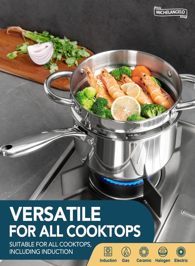 MICHELANGELO 1.5 Quart Saucepan with Steamer, Stainless Steel Saucepan with Lid, Triply Bottom Induction Compatible, Multipurpose Sauce Pot, Dishwasher Safe - Image 5