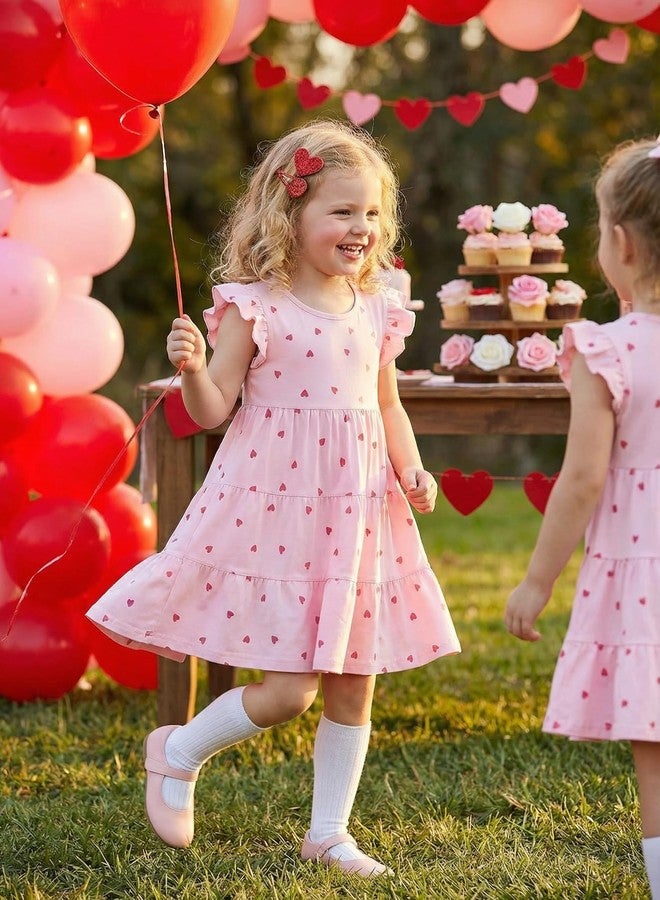 MINDSHELF Toddler Girls Valentines Dress Kids Heart Summer Dresses for Girl Ruffle Sleeve Sundress Cotton Casual Holiday Party Clothes Pink Size 7T - Image 5