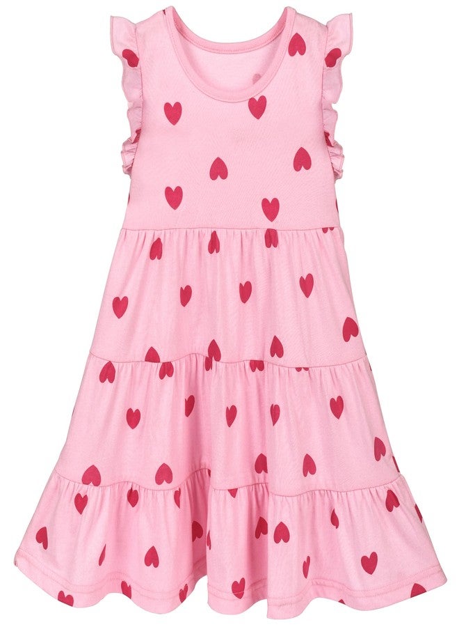 MINDSHELF Toddler Girls Valentines Dress Kids Heart Summer Dresses for Girl Ruffle Sleeve Sundress Cotton Casual Holiday Party Clothes Pink Size 7T - Image 1