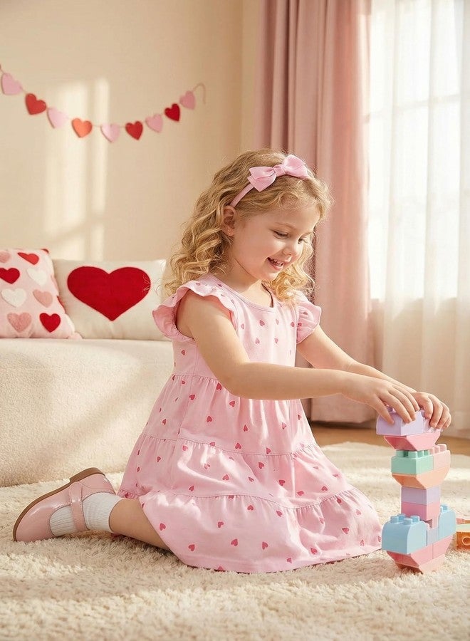 MINDSHELF Toddler Girls Valentines Dress Kids Heart Summer Dresses for Girl Ruffle Sleeve Sundress Cotton Casual Holiday Party Clothes Pink Size 7T - Image 3