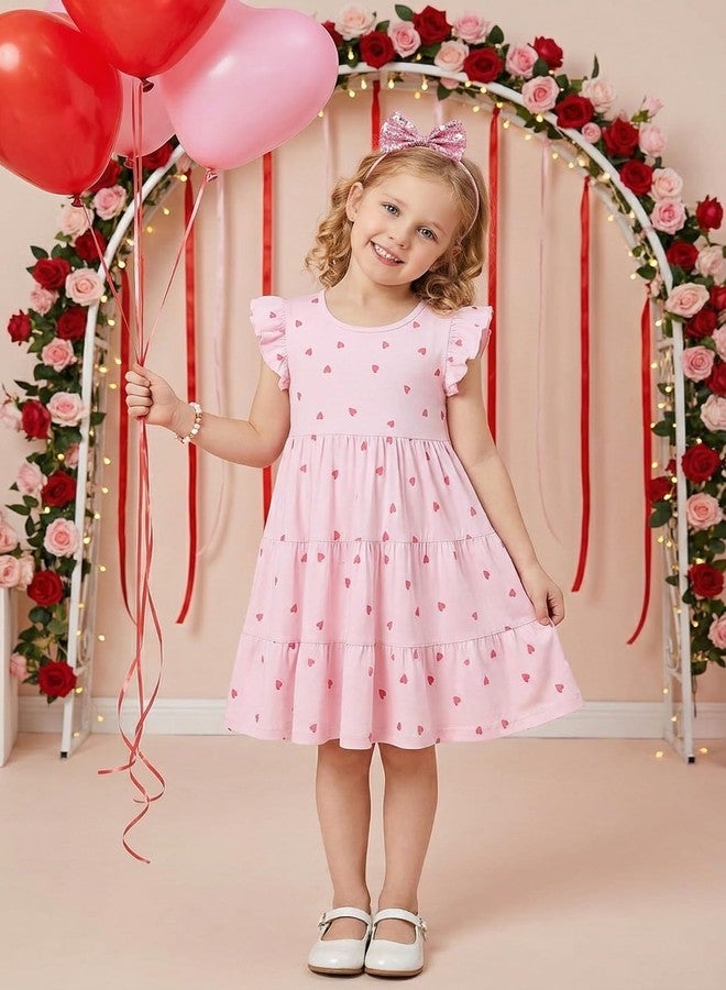 MINDSHELF Toddler Girls Valentines Dress Kids Heart Summer Dresses for Girl Ruffle Sleeve Sundress Cotton Casual Holiday Party Clothes Pink Size 7T - Image 4