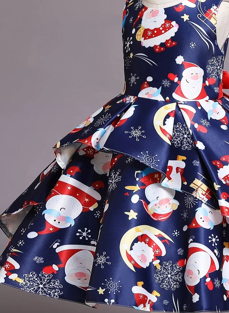 Toddler Girls Christmas Print Tie Back Gown Dress  - Image 3