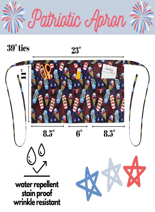 Plum Hill Patriotic Waitress Apron for Fourth of July and Summer BBQs and Parties, American Flag, Stars, Server Aprons with 3 pockets, Red White and Blue - Image 4