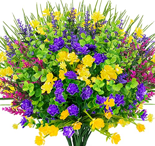 TEMCHY TEMCHY 12 Bundles Artificial Flowers Lifelike No Fade UV Resistant Fake Plastic Flowers Faux Plants for Hanging Planters Outside Porch Window Box Wedding Home D?or - Indoor/Outdoor Use 