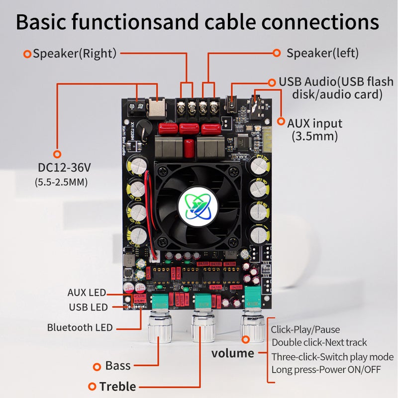 220W+220W BT 5.2 Wireless Audio Power Amplifier Portable Sound Amplifier Module Speaker Amp Board HighPower Subwoofer Amplifier - Image 3