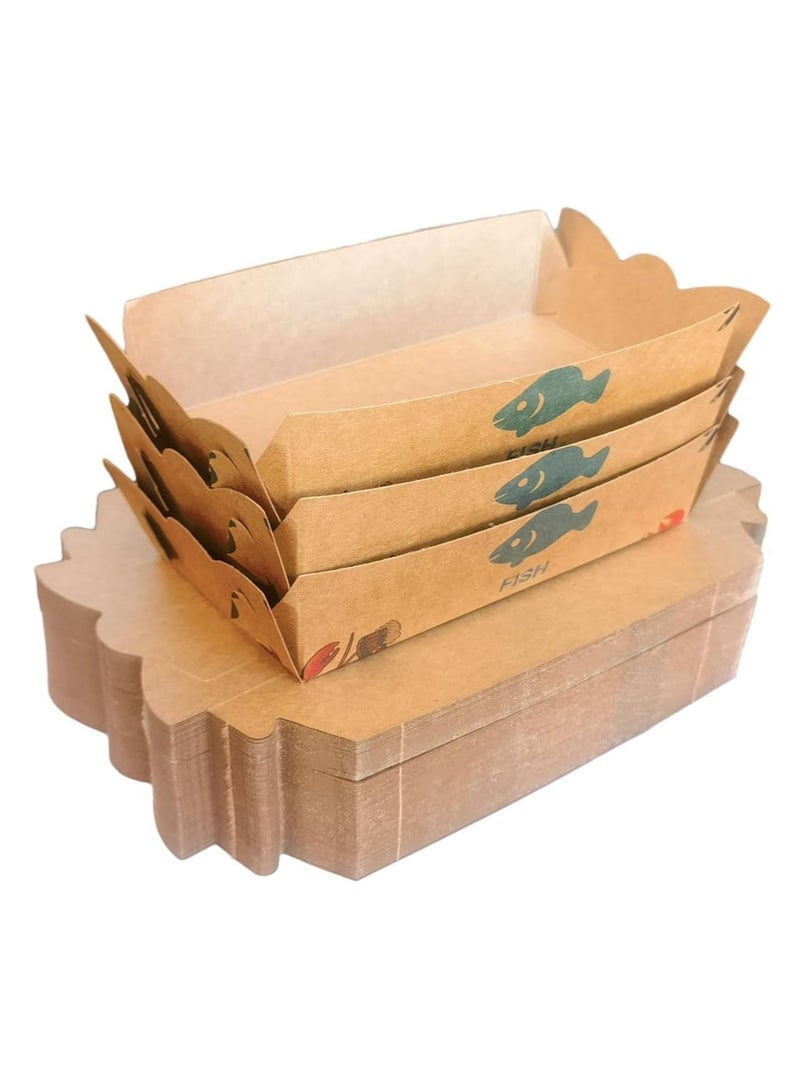 KASTWAVE 100 PCS Kraft Paper Food Trays, Paper Food Serving Tray, Brown Biodegradable Boats Disposable Serving Boat Basket Holders Snack Trays for Fries Hot Dogs Popcorn Lunch - Image 1