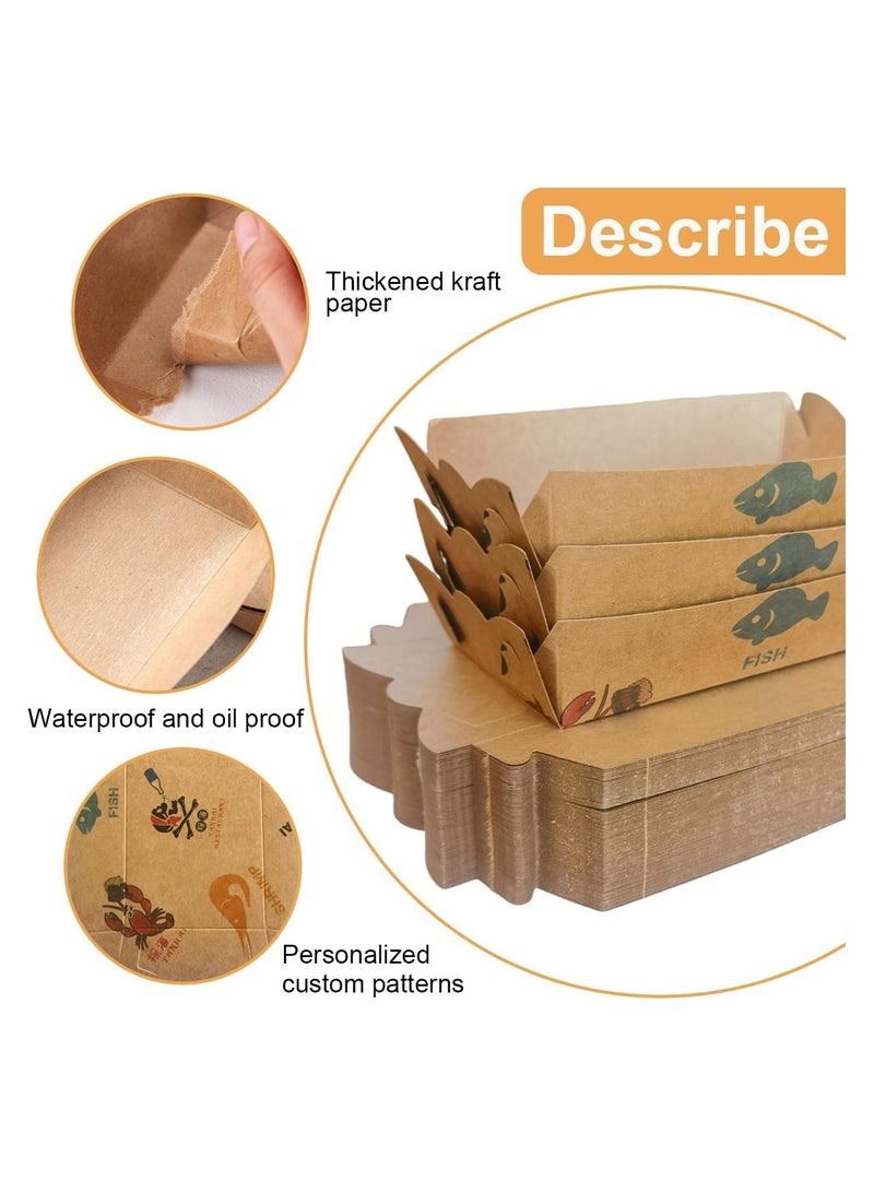 KASTWAVE 100 PCS Kraft Paper Food Trays, Paper Food Serving Tray, Brown Biodegradable Boats Disposable Serving Boat Basket Holders Snack Trays for Fries Hot Dogs Popcorn Lunch - Image 3
