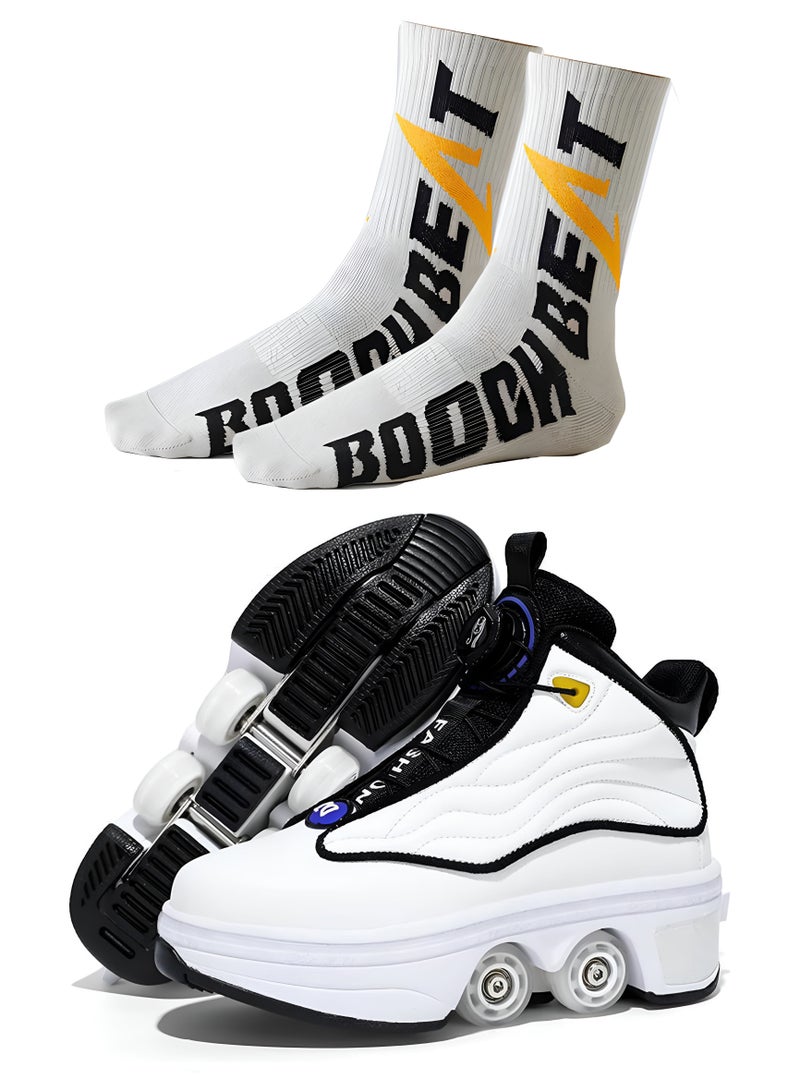 Draxon double-row deform wheel skate for unisex adult kids invisible deformation roller Skating 2 In 1 removable retractable rollerskates pulley roller sport shoes - Image 1