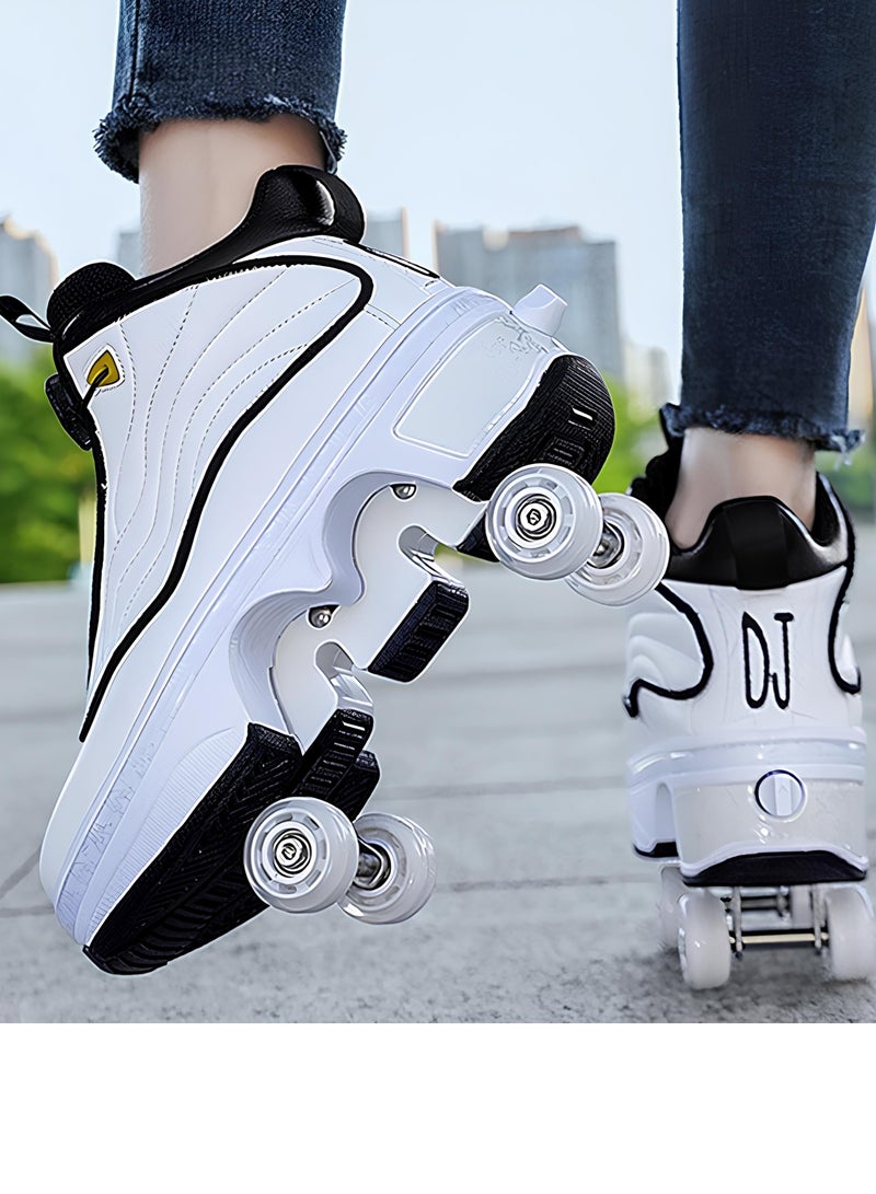 Draxon double-row deform wheel skate for unisex adult kids invisible deformation roller Skating 2 In 1 removable retractable rollerskates pulley roller sport shoes - Image 2