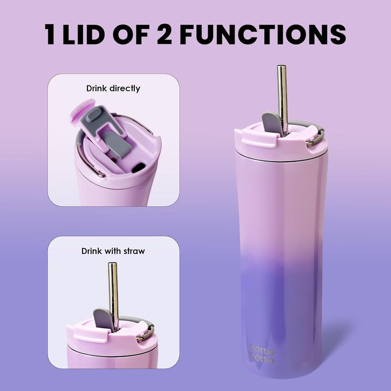 BOTTLE BOTTLE 18 oz Insulated Coffee Tumbler with Dual-use Lid and Straw - Purple Gradient - Image 3