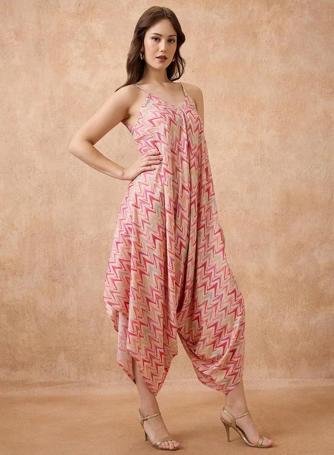 Strappy Shoulder Waist Tie-Up Harem Style Fusion Jumpsuit