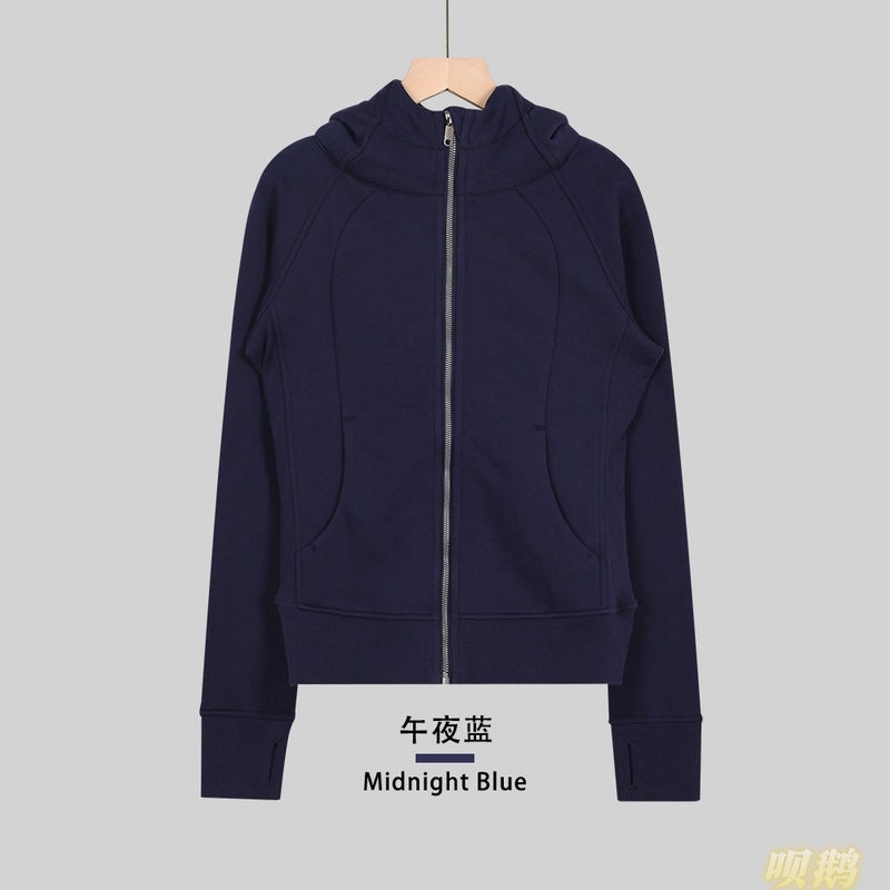 Women's Slim Fit Full-Zip Hooded Fleece Jacket Breathable Cotton Blend Embroidered Yoga Sports Autumn Winter - Image 1