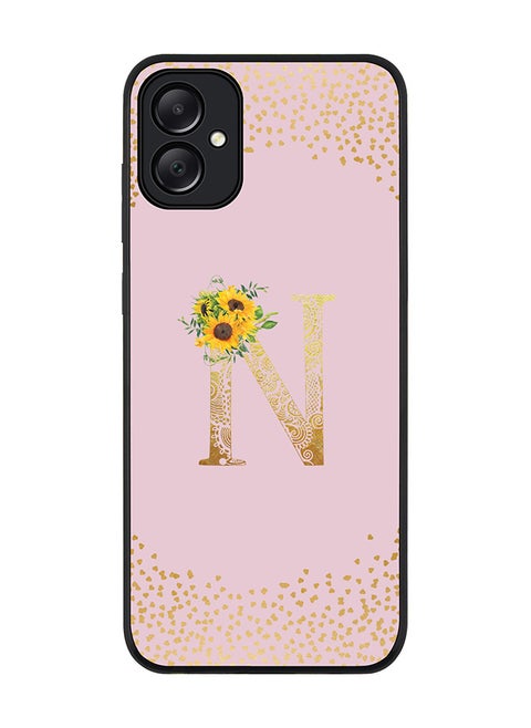 Rugged Black edge case for Samsung Galaxy A05, Slim fit Thin Cover- Custom Monogram Initial Letter Floral Pattern Alphabet-N  (Pink )