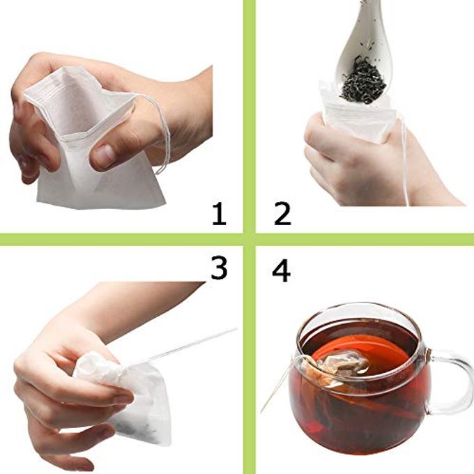 Tinkee Tea Filter bags, safe and natural material, disposable tea infuser, empty tea bag with drawstring for loose leaf tea, set of 1003.15 x 3.94 inch  (White) - Image 3