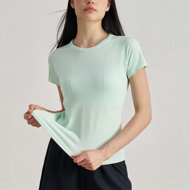 Tian Hong Women's Seamless Barely-There Round Neck Yoga T-Shirt Short Sleeve Athletic Top for Pilates Running Breathable - Image 1