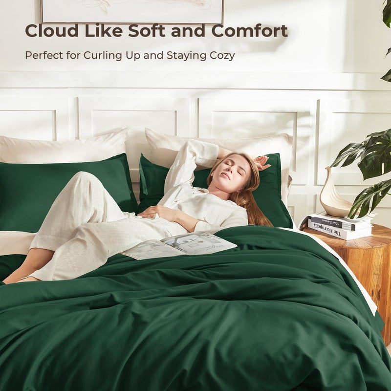 Litanika Dark Emerald Green King Comforter Set, 3 Pieces Solid Forest Bedding Set, All Season Fluffy Bed Set (104x90In Comforter & 2 Pillowcases) - Image 2