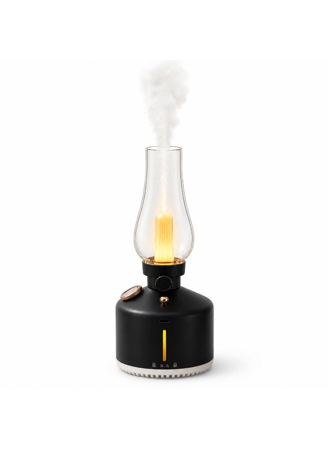 مرطب هواء لاسلكي بتصميم فانوس كلاسيكي، موزع روائح قابل لإعادة الشحن مع إضاءة LED دافئة، مرطب هواء محمول بسعة 280 مل يعمل بمنفذ USB من النوع C، مناسب لغرفة النوم والمكتب والتخييم وديكور المنزل - أسود - Image 5