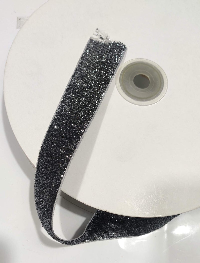 OMX Roll of Grey Colour Sparkle Glitter Ribbon Patti (18 Meters) (Border) with 2.5cm Width, Saree Border, Party Decoration, Craftwork - Image 3